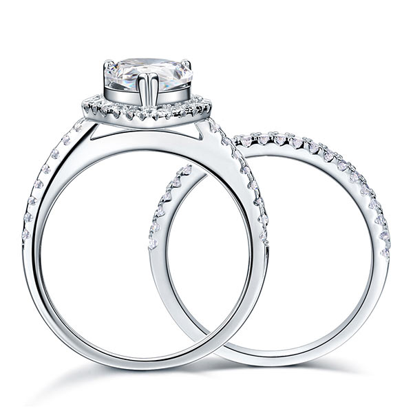 Solid Sterling 925 Silver Bridal Wedding Promise Engagement Ring Set 2 Ct Pear Jewelry XFR8224