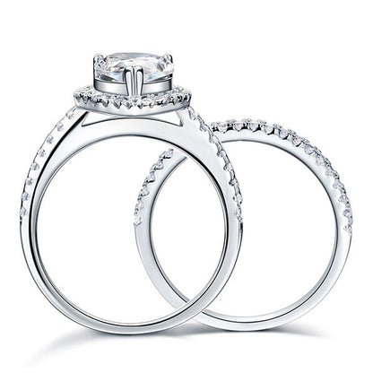 Solid Sterling 925 Silver Bridal Wedding Promise Engagement Ring Set 2 Ct Pear Jewelry XFR8224