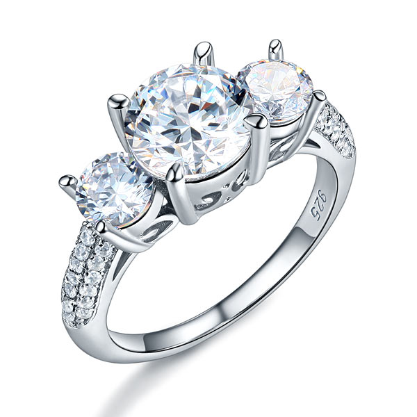 925 Sterling Silver 3-Stone Wedding Ring 2 Carat Simulated Diamond Jewelry Vintage Style XFR8225