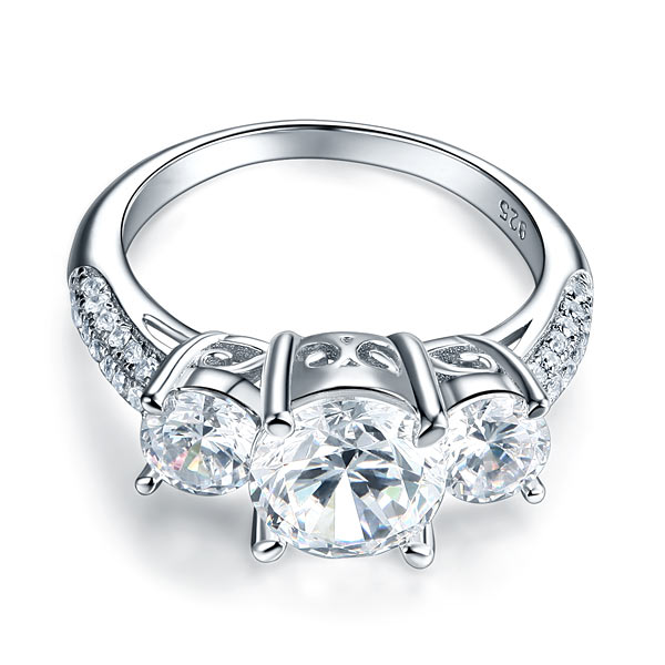 925 Sterling Silver 3-Stone Wedding Ring 2 Carat Simulated Diamond Jewelry Vintage Style XFR8225