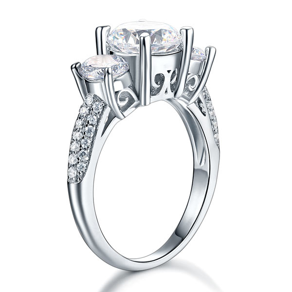 925 Sterling Silver 3-Stone Wedding Ring 2 Carat Simulated Diamond Jewelry Vintage Style XFR8225