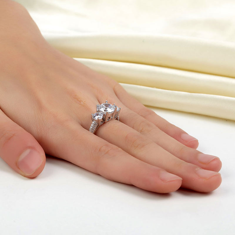 925 Sterling Silver 3-Stone Wedding Ring 2 Carat Simulated Diamond Jewelry Vintage Style XFR8225