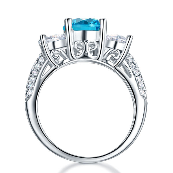 925 Sterling Silver 3-Stone Bridal Ring 2 Carat Simulated Blue Diamond Vintage Style Jewelry XFR8226