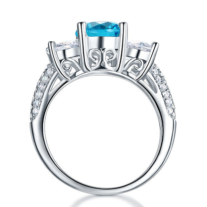 925 Sterling Silver 3-Stone Bridal Ring 2 Carat Simulated Blue Diamond Vintage Style Jewelry XFR8226
