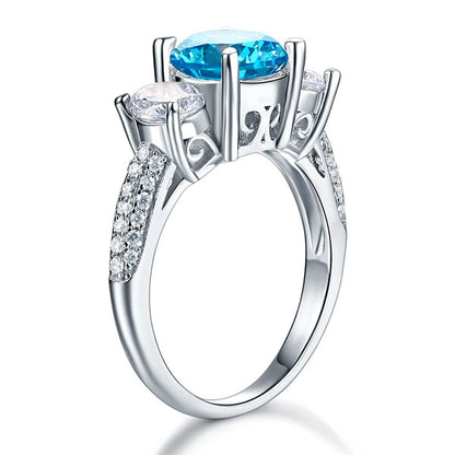 925 Sterling Silver 3-Stone Bridal Ring 2 Carat Simulated Blue Diamond Vintage Style Jewelry XFR8226