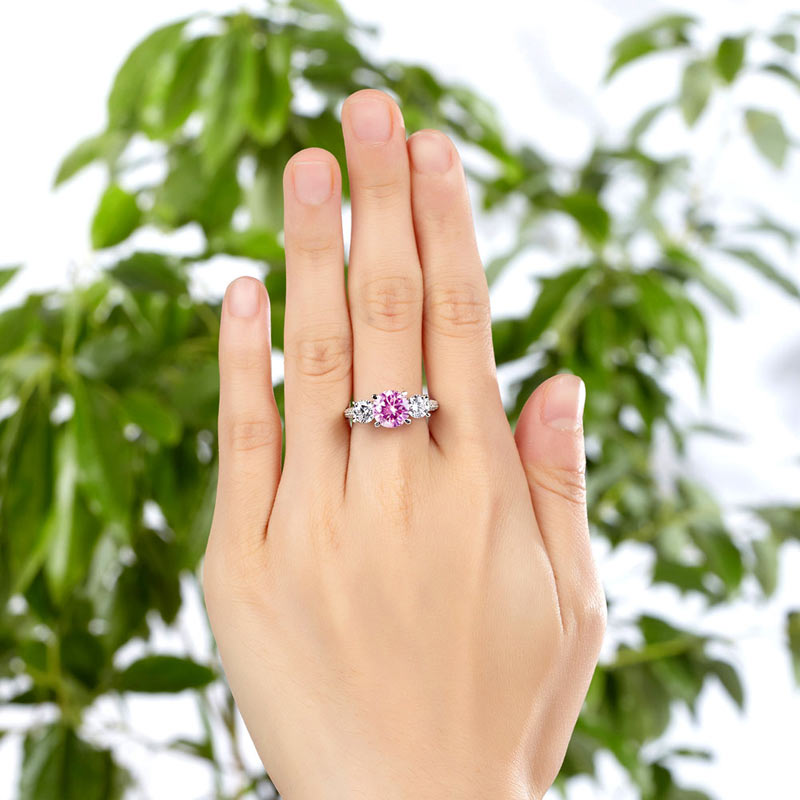 925 Sterling Silver 3-Stone Wedding Ring 2 Carat Fancy Pink Simulated Diamond Jewelry Vintage Style XFR8227