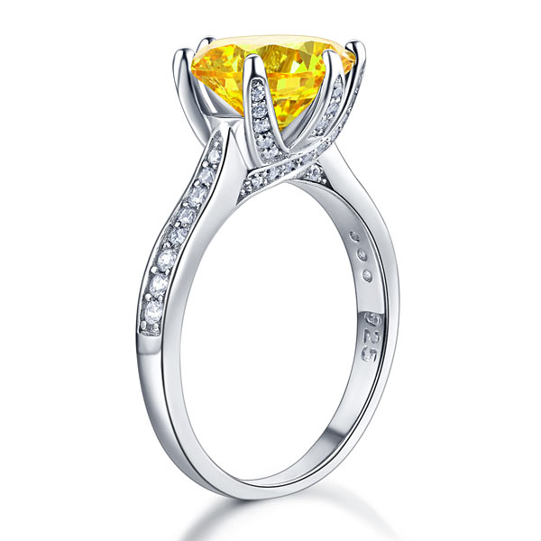 925 Sterling Silver Bridal Engagement Luxury Ring 3 Carat Yellow Canary Simulated Diamond Jewelry XFR8230