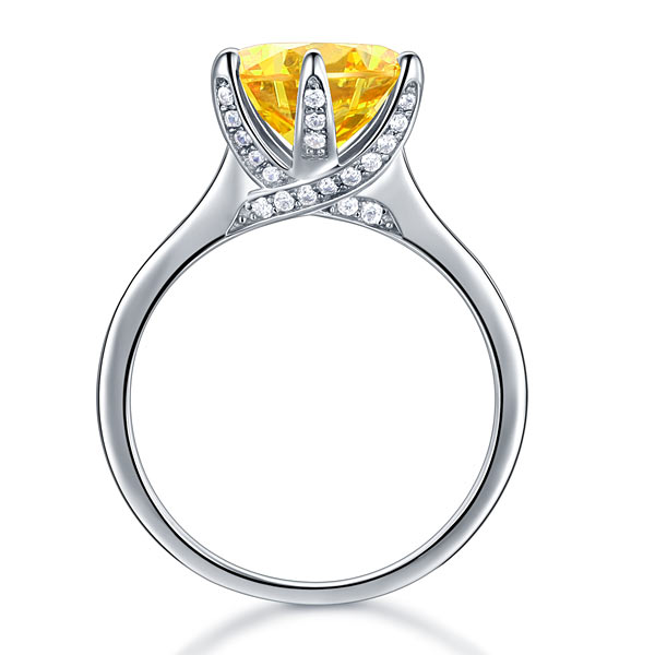 925 Sterling Silver Bridal Engagement Luxury Ring 3 Carat Yellow Canary Simulated Diamond Jewelry XFR8230