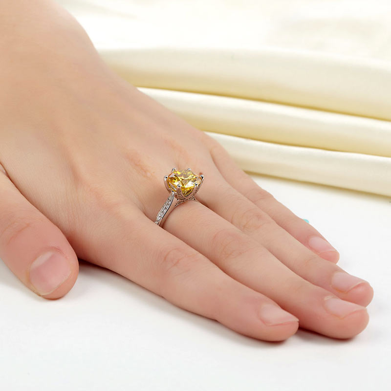 925 Sterling Silver Bridal Engagement Luxury Ring 3 Carat Yellow Canary Simulated Diamond Jewelry XFR8230