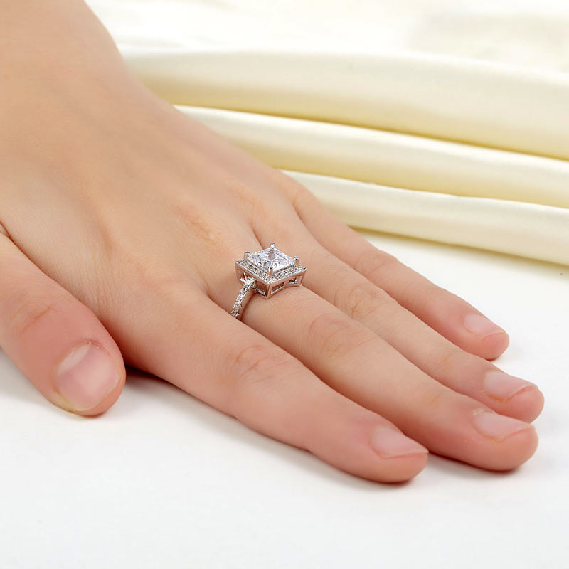 1.5 Ct Princess Simulated Diamond Solid 925 Sterling Silver Wedding Anniversary Engagement Ring Jewelry XFR8231