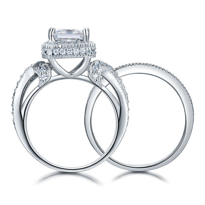Solid 925 Sterling Silver Wedding Anniversary Engagement Ring Set Vintage Style Princess XFR8234