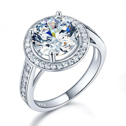 Luxury 925 Sterling Silver Wedding Anniversary Engagement Ring Halo 3.5 Ct Simulated Diamond XFR8235