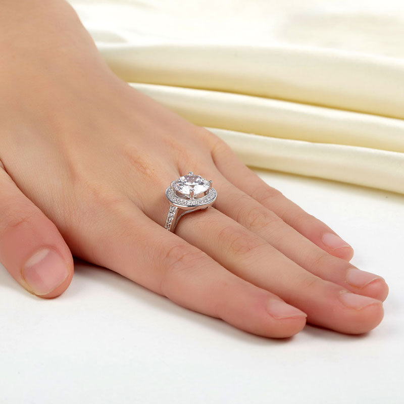 Luxury 925 Sterling Silver Wedding Anniversary Engagement Ring Halo 3.5 Ct Simulated Diamond XFR8235