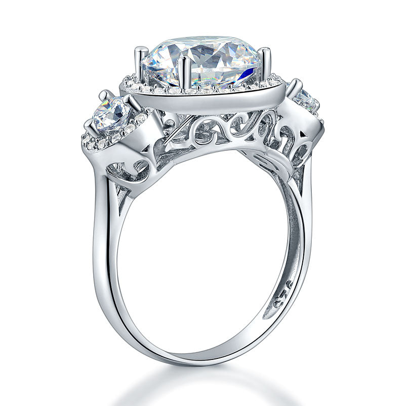 Three-Stone 925 Sterling Silver Promise Engagement Ring Vintage Victorian Art Deco 3.5 Ct XFR8236