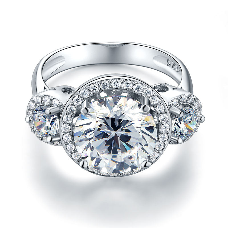 Three-Stone 925 Sterling Silver Promise Engagement Ring Vintage Victorian Art Deco 3.5 Ct XFR8236