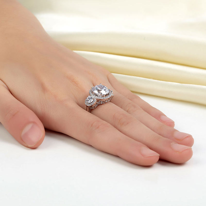 Three-Stone 925 Sterling Silver Promise Engagement Ring Vintage Victorian Art Deco 3.5 Ct XFR8236