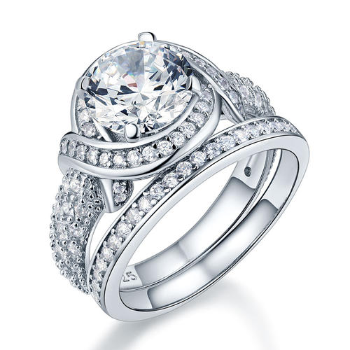 Luxury 925 Sterling Silver Wedding Anniversary Ring Set Vintage Simulated Diamond XFR8239