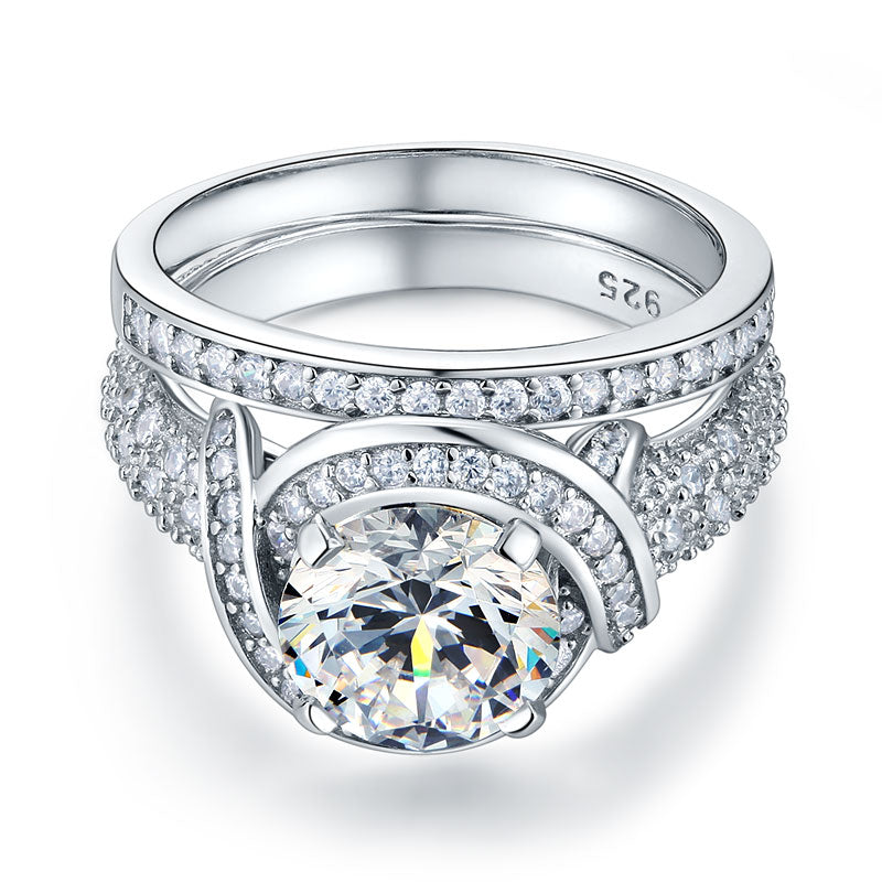 Luxury 925 Sterling Silver Wedding Anniversary Ring Set Vintage Simulated Diamond XFR8239