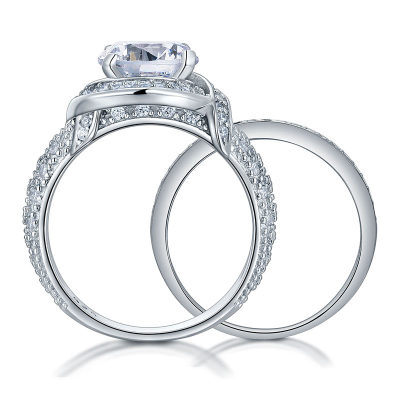 Luxury 925 Sterling Silver Wedding Anniversary Ring Set Vintage Simulated Diamond XFR8239