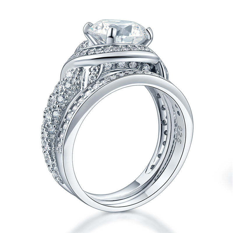 Luxury 925 Sterling Silver Wedding Anniversary Ring Set Vintage Simulated Diamond XFR8239