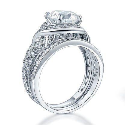 Luxury 925 Sterling Silver Wedding Anniversary Ring Set Vintage Simulated Diamond XFR8239