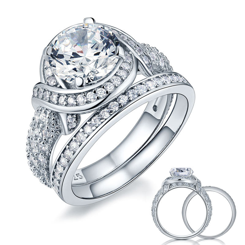 Luxury 925 Sterling Silver Wedding Anniversary Ring Set Vintage Simulated Diamond XFR8239
