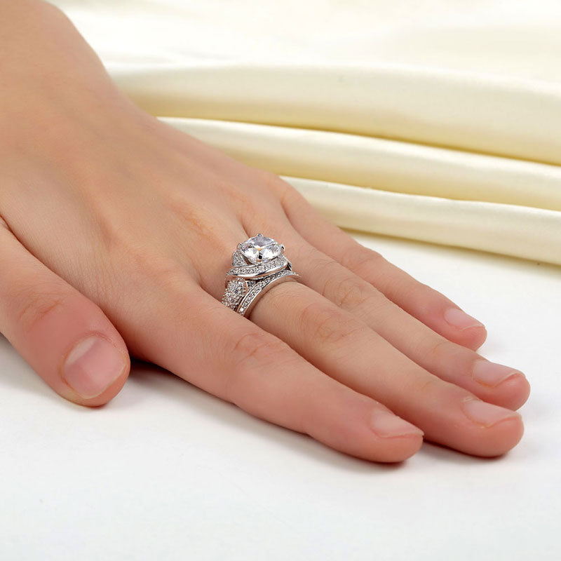 Luxury 925 Sterling Silver Wedding Anniversary Ring Set Vintage Simulated Diamond XFR8239