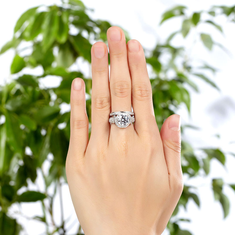 Luxury 925 Sterling Silver Wedding Anniversary Ring Set Vintage Simulated Diamond XFR8239