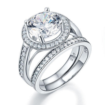 Luxury 925 Sterling Silver Promise Engagement Ring Set 3.5 Ct Vintage Simulated Diamond XFR8240