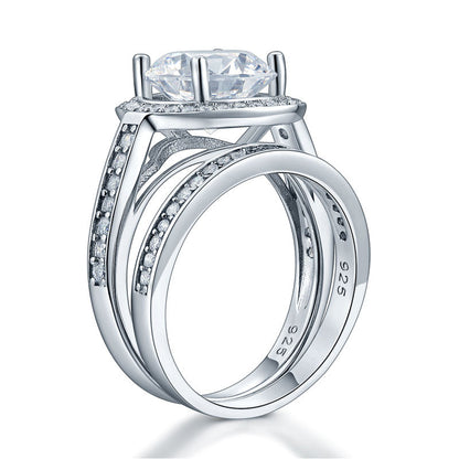 Luxury 925 Sterling Silver Promise Engagement Ring Set 3.5 Ct Vintage Simulated Diamond XFR8240