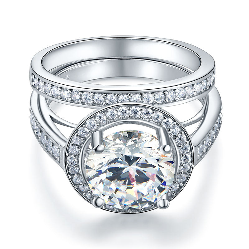Luxury 925 Sterling Silver Promise Engagement Ring Set 3.5 Ct Vintage Simulated Diamond XFR8240