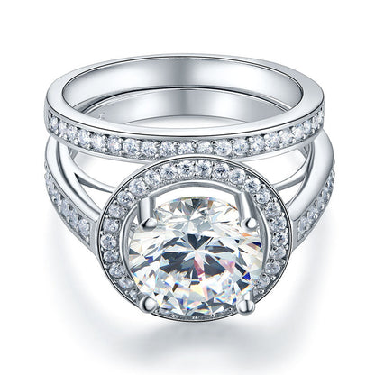 Luxury 925 Sterling Silver Promise Engagement Ring Set 3.5 Ct Vintage Simulated Diamond XFR8240