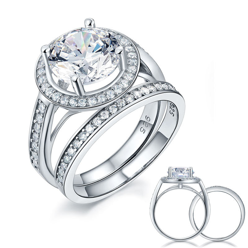 Luxury 925 Sterling Silver Promise Engagement Ring Set 3.5 Ct Vintage Simulated Diamond XFR8240