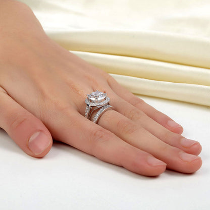 Luxury 925 Sterling Silver Promise Engagement Ring Set 3.5 Ct Vintage Simulated Diamond XFR8240