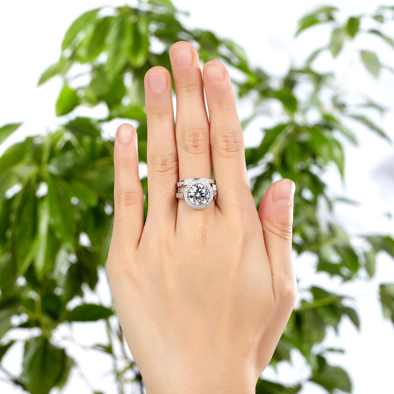 Luxury 925 Sterling Silver Promise Engagement Ring Set 3.5 Ct Vintage Simulated Diamond XFR8240