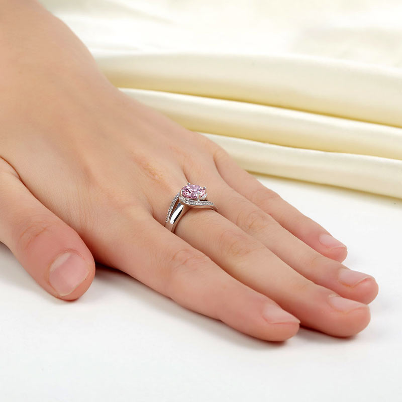 Twist Curl 925 Sterling Silver Wedding Engagement Ring 1.25 Ct Fancy Pink Simulated Diamond XFR8244