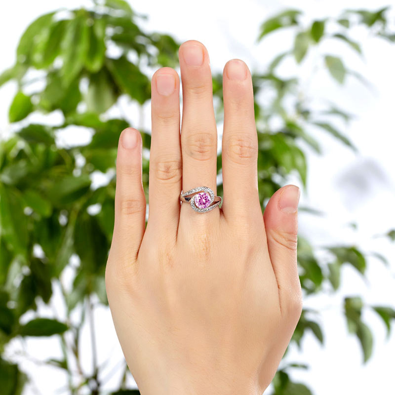 Twist Curl 925 Sterling Silver Wedding Engagement Ring 1.25 Ct Fancy Pink Simulated Diamond XFR8244