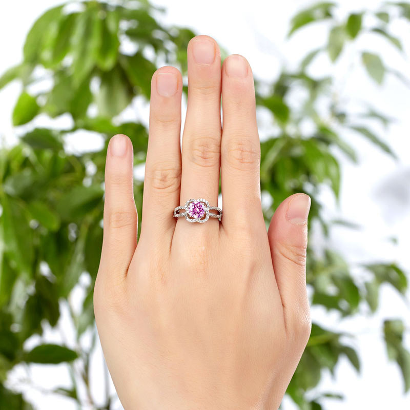 Floral 925 Sterling Silver Wedding Promise Anniversary Ring 1 Ct Fancy Pink Simulated Diamond Jewelry XFR8250