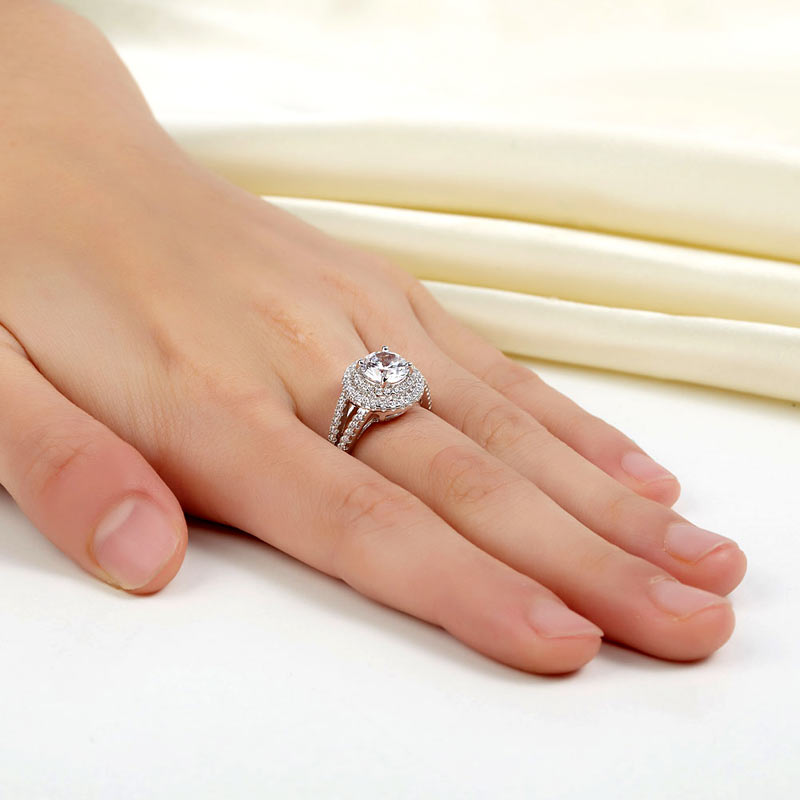 Double Halo 925 Sterling Silver Wedding Engagement Ring 1.25 Ct Simulated Diamond Promise Anniversary XFR8253