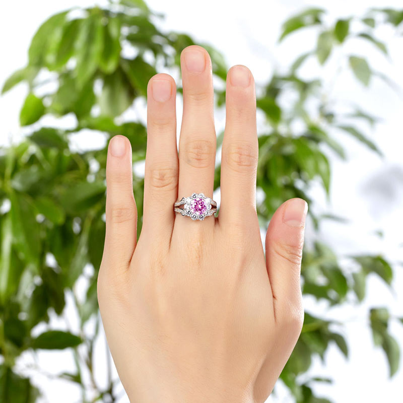 Art Deco Vintage style 925 Sterling Silver Wedding Ring 1.25 Ct Fancy Pink Simulated Diamond Promise Anniversary XFR8254