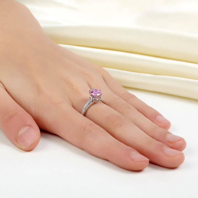 6 Claws 925 Sterling Silver Wedding Promise Anniversary Ring 1.25 Ct Fancy Pink Simulated Diamond Jewelry XFR8256