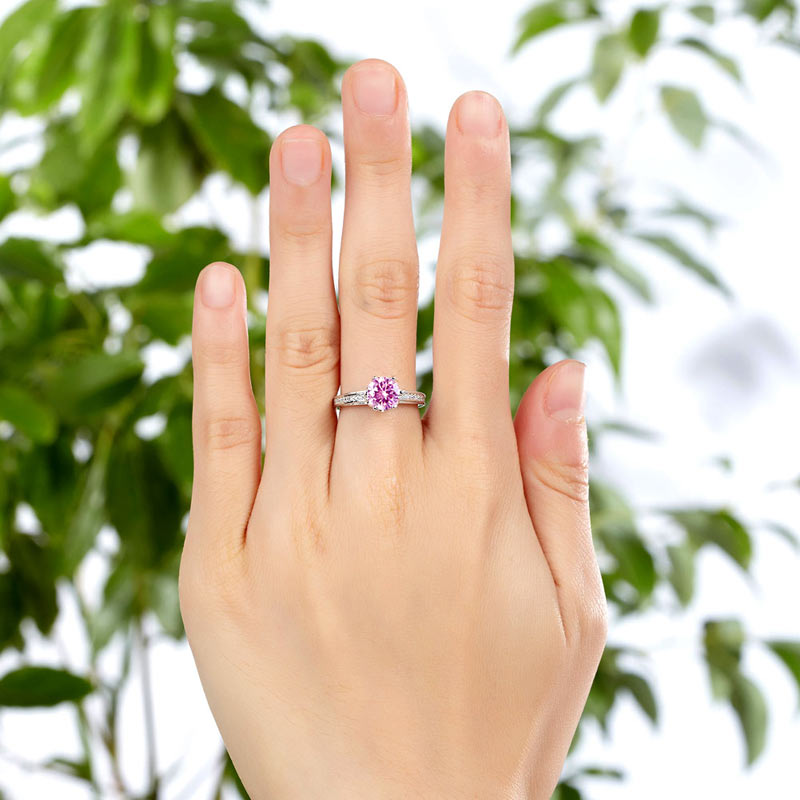 6 Claws 925 Sterling Silver Wedding Promise Anniversary Ring 1.25 Ct Fancy Pink Simulated Diamond Jewelry XFR8256