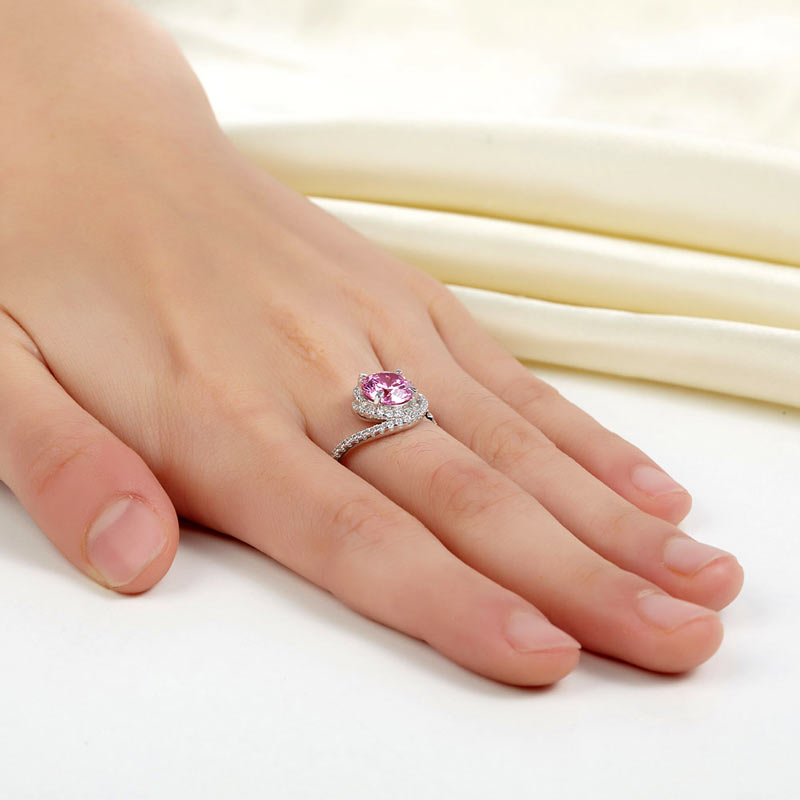 Twist Curl 925 Sterling Silver Wedding Engagement Ring 2 Ct Fancy Pink Simulated Diamond Promise Anniversary XFR8260