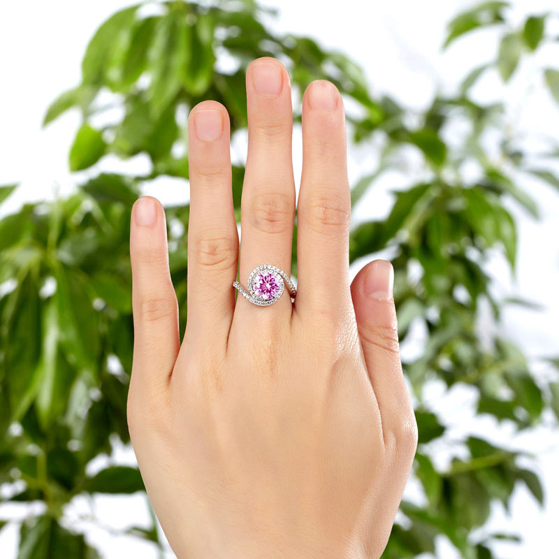 Twist Curl 925 Sterling Silver Wedding Engagement Ring 2 Ct Fancy Pink Simulated Diamond Promise Anniversary XFR8260
