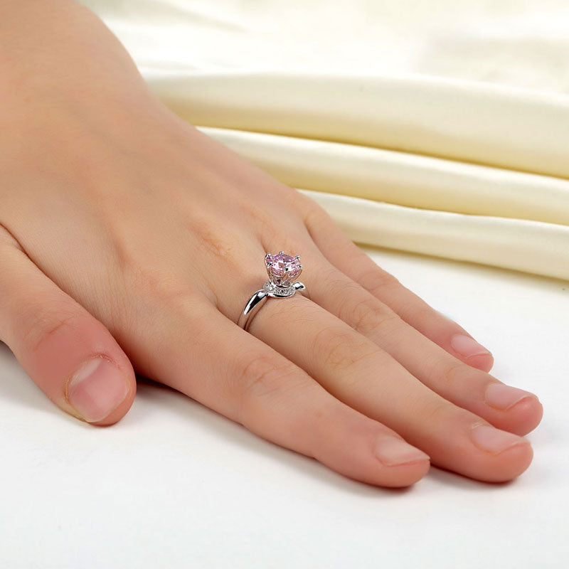 6 Claws Crown 925 Sterling Silver Wedding Promise Anniversary Ring 1.25 Ct Fancy Pink Simulated Diamond Jewelry XFR8262