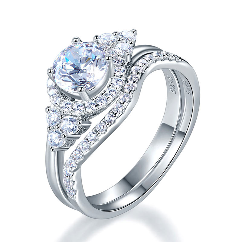 Solid 925 Sterling Silver Wedding Engagement Ring Set Anniversary Art Deco 1 Ct XFR8269