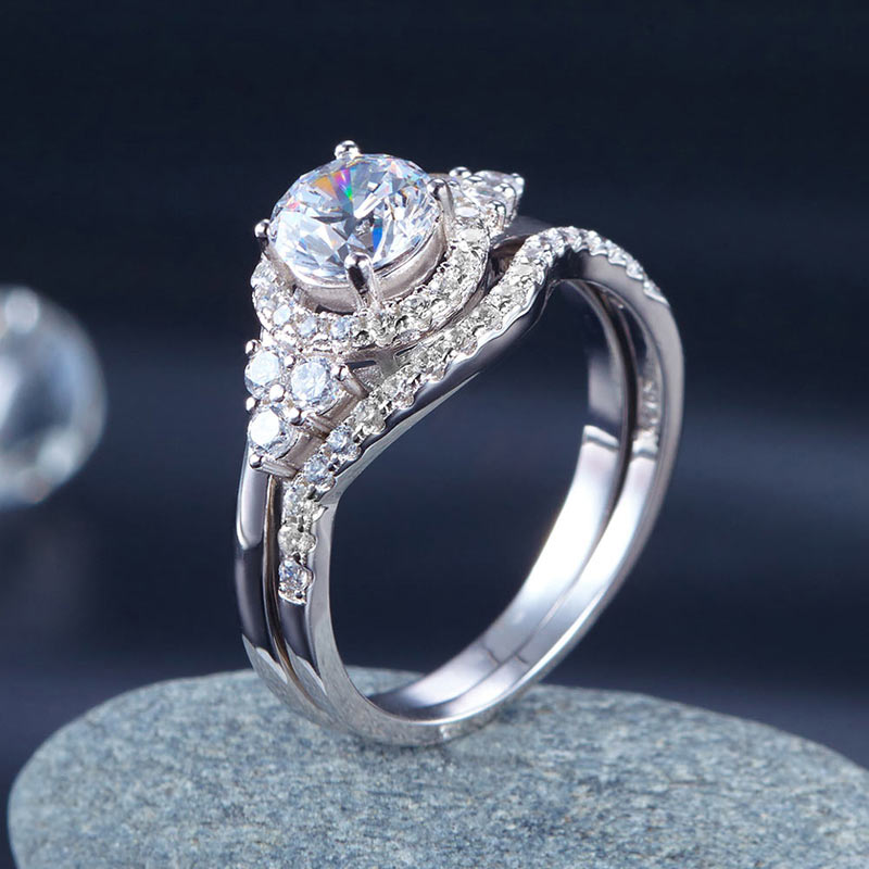 Solid 925 Sterling Silver Wedding Engagement Ring Set Anniversary Art Deco 1 Ct XFR8269