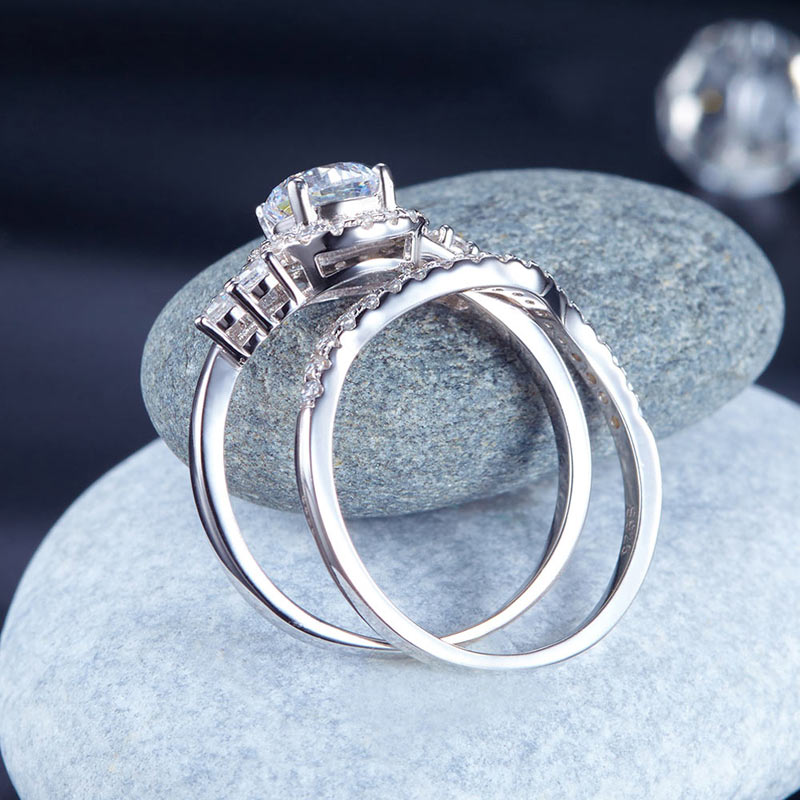 Solid 925 Sterling Silver Wedding Engagement Ring Set Anniversary Art Deco 1 Ct XFR8269