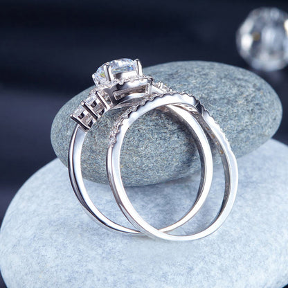 Solid 925 Sterling Silver Wedding Engagement Ring Set Anniversary Art Deco 1 Ct XFR8269