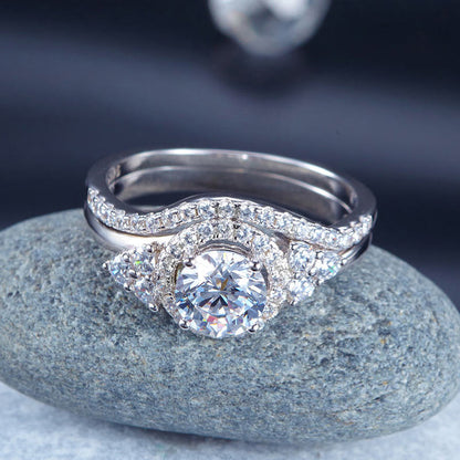Solid 925 Sterling Silver Wedding Engagement Ring Set Anniversary Art Deco 1 Ct XFR8269